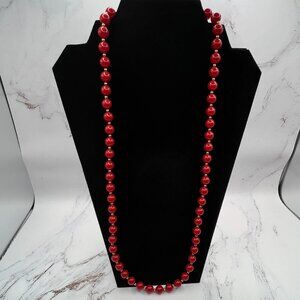 Vintage MONET Dark Red and Gold Beaded Necklace 30" Lobster Closure Signed